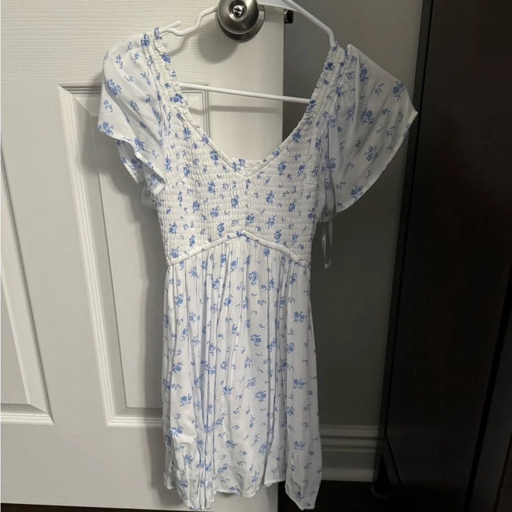 Hollister | Dresses | Hollister White Dress With Blue Flowers Shorts Under  | Poshmark